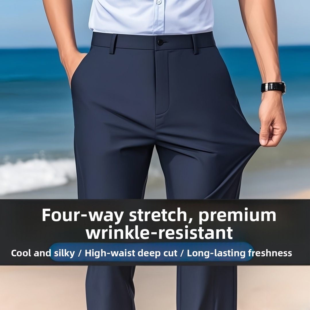 Casual Straight Leg Men's Pants Slim Fit Light Weight Tailored Westwear Summer Thin Blue Color Drapey Nine-Piece Suit Pants
