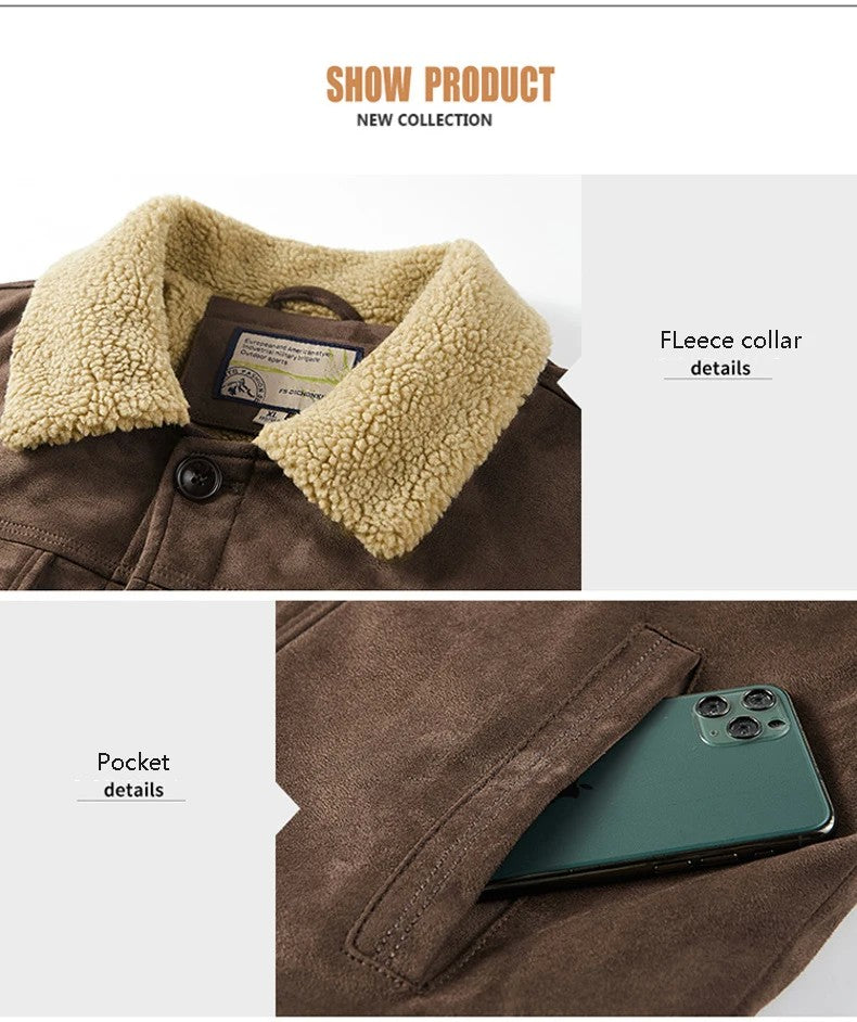 NEEDLESNOAH Autumn Winter Men Warm Pilot Jackets Fleece Suede Thick Coats Male Single Breasted Classic Parkas Fahion Windbreaker