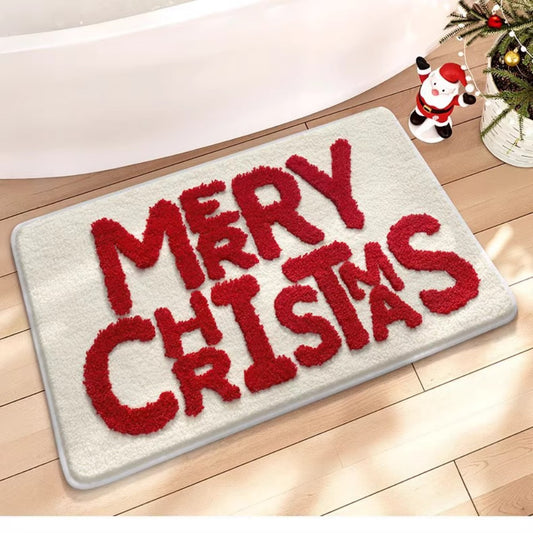 VIKAMA Christmas Imitation Cashmere Rug Soft Non-Slip Bathroom Mat Living Room Bedroom Entrance Doormat Winter Home Decor