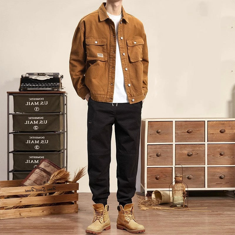 Denim Jackets Men Single Breasted Coat Cardigan Jacket Turn Down Collar Outerwear Long Sleeve Pockets Button Loose Casual