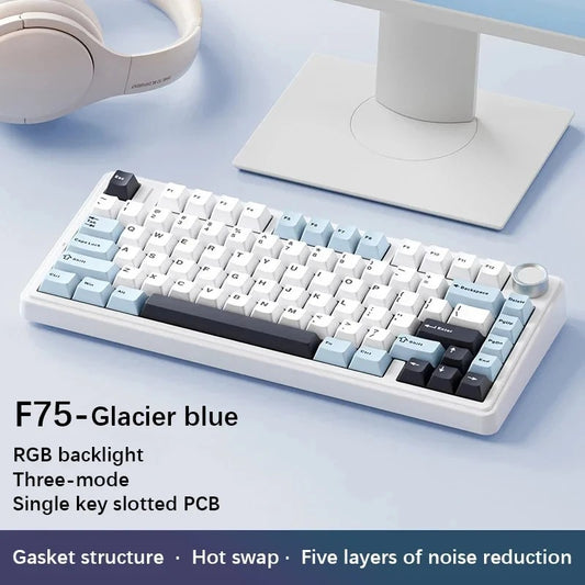 Teclado Mecânico AULA F75 Com Fio/Sem Fio 2.4G/Bluetooth RGB PBT Layout 75% Perfil OEM Gasket Personalizado Teclado Gamer de PC