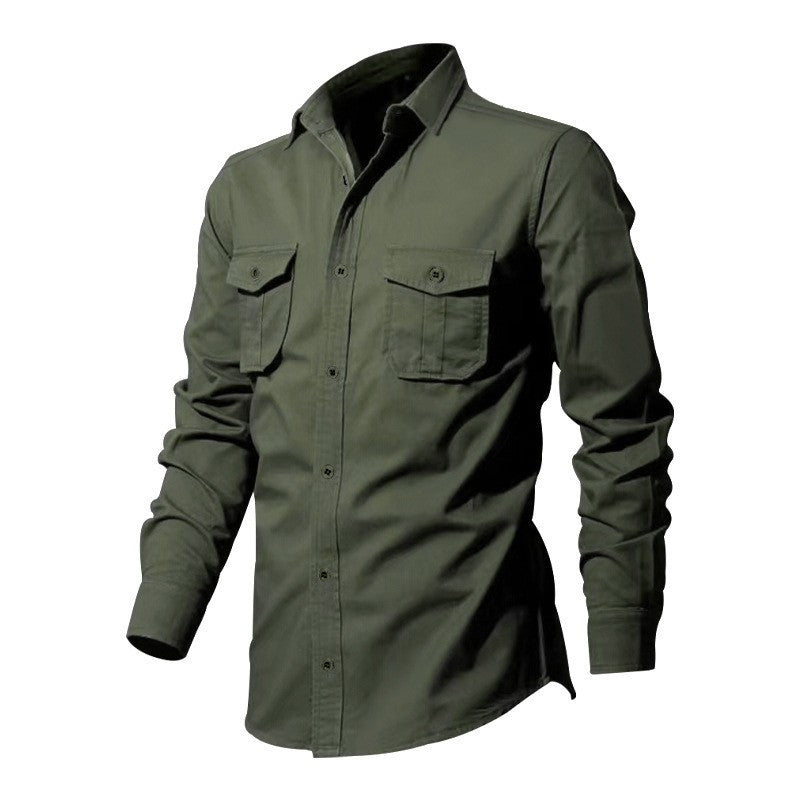 Safari Cotton Shirts Mens Outdoor Work Travel Button Down Tops Casual Long Sleeve Hiking Camping Utility Shirt With Flap Pocket