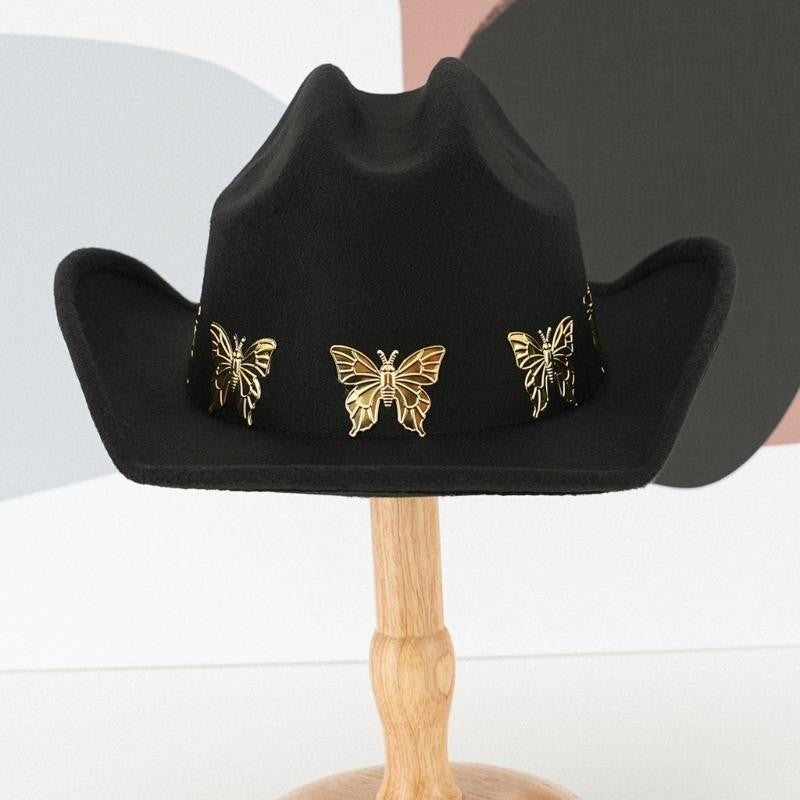 A52E Panama Hat Classical Headwear Decorative Butterly Charm Headwear Photo Props
