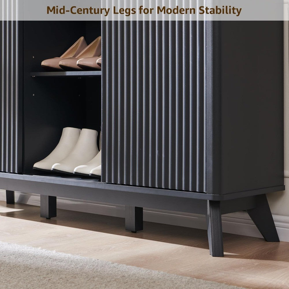 6-Tier Adjustable Fluted Shoe Storage Cabinet with 2 Sliding Doors, 60 Tall Freestanding Organizer for Entryway