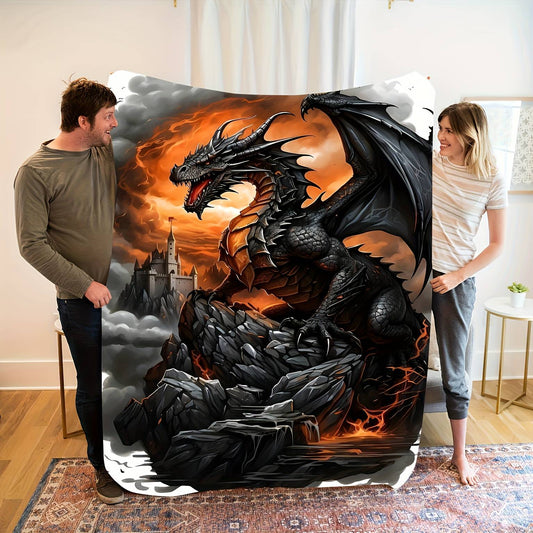 Gothic Dragon Flannel Blanket – Soft Lightweight Throw – All-Season Versatile for Sofa Bed Travel – Stylish Home Decor
