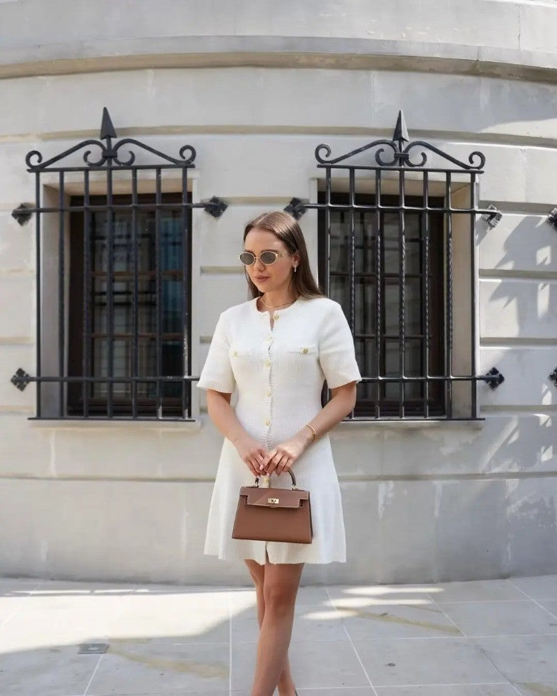 Trendix Elegant Knit Mini Dress Women Street Slim High Waist Short Sleeve Rib Sw