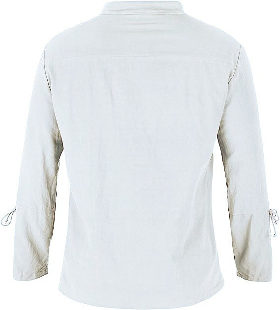 Cotton Linen Shirts for Men Medieval Costume Beach Tops Shirt Pull on Male Loose Casual Streetwear Cosplay Long Sleeve