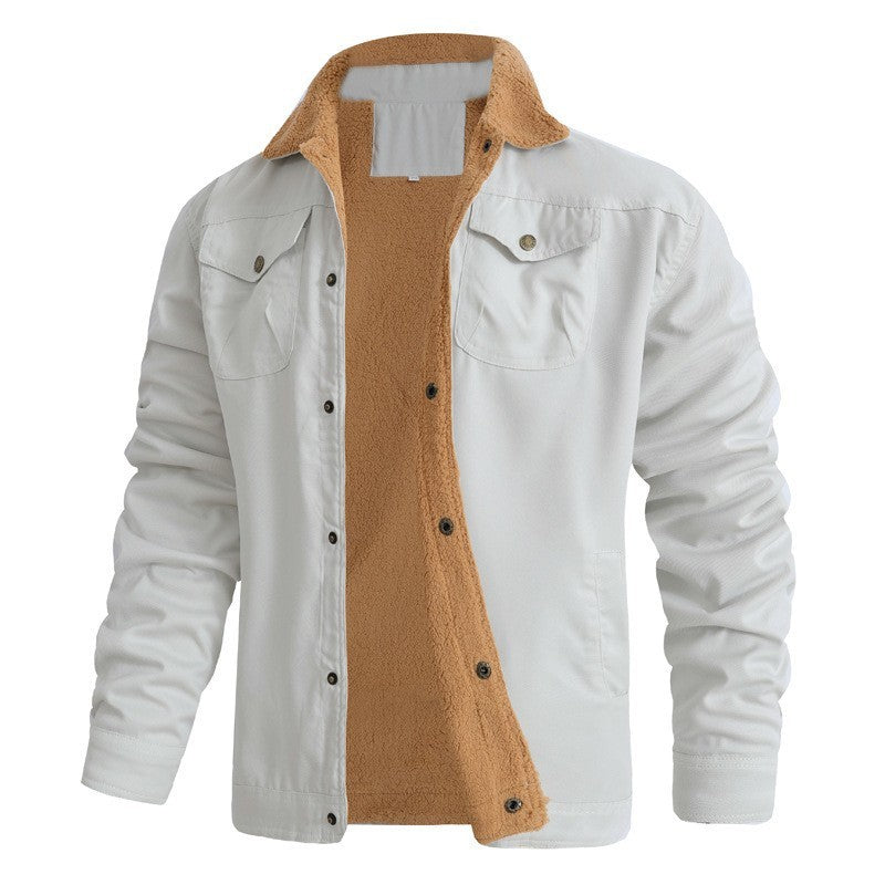 New Winter Men's Bomber Jacket High-quality Plush Thicken Wool Cargo Jackets Lapel Button-up Thick Warm Coat for Men Outwear 5XL