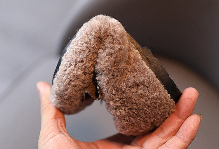 Girls Winter Shoes Cotton-padded Warm Cotton Fur Fluffy Children Flats Kids Loafers Slip-on Princess Sweet Anti-slippery Bowtie