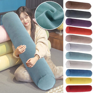 1PC Removable Cylindrical Soft Long Pillow Neck Bolster Pillow Roll Headrest Corduroy Comfortable Pillow Case Cushion with Cover