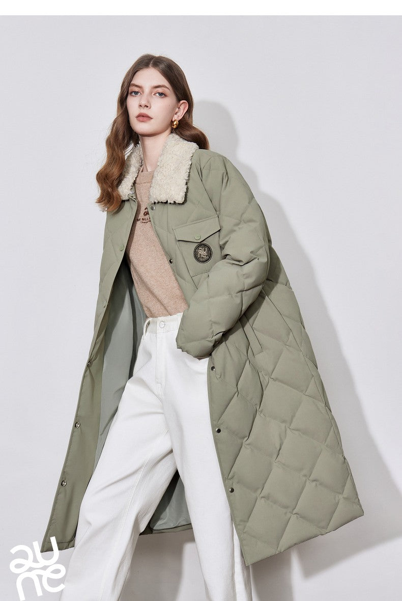 TOYOUTH Womens Down Coat 2024 Winter New Fur Collar Single Breasted Button Medium Thick Long Coat