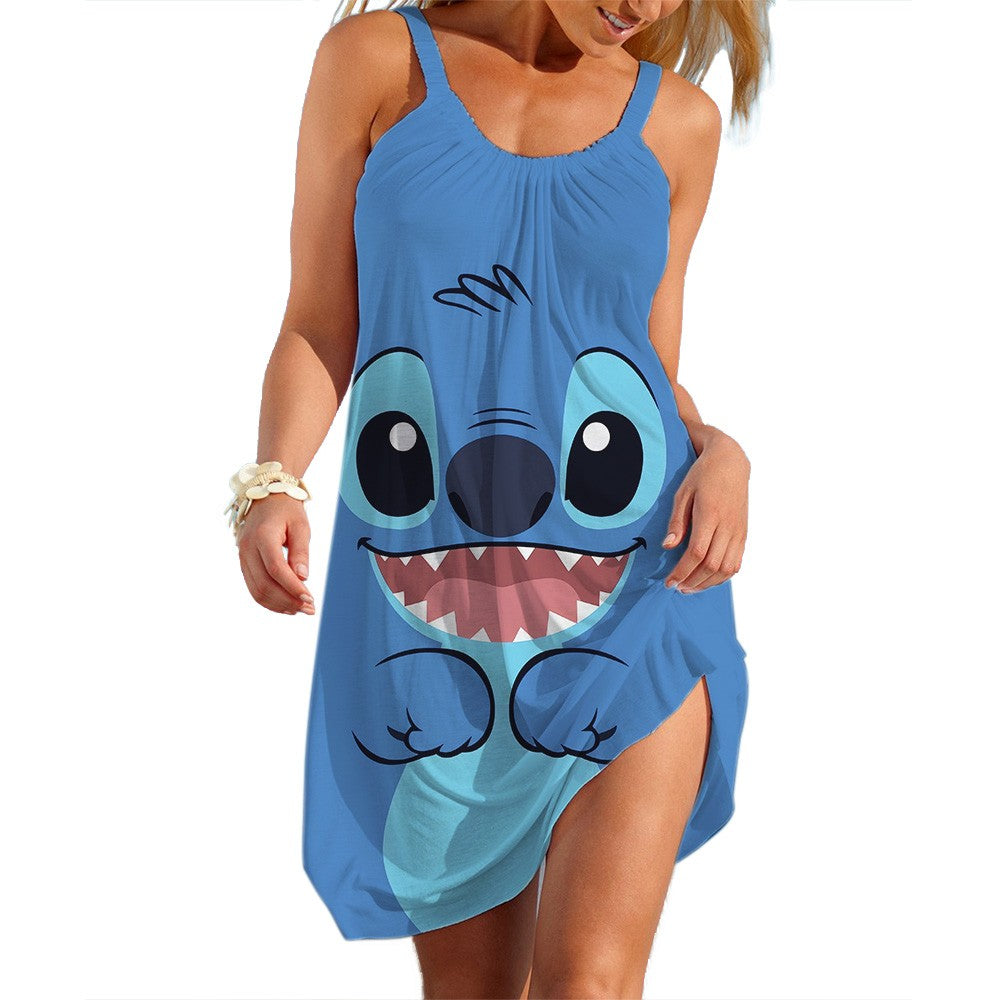 New Summer Girls Disney Stitch Women Fashion Sling Dress Women Sexy Loose Seasid