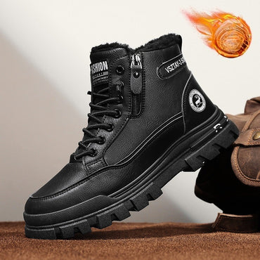 New winter plush thick warm men's cotton shoes trendy outdoor high top male snow boots