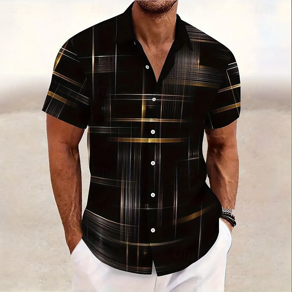 8 Color Men's Geometric Grid Shirt Button Shirt Short Sleeve Fashion Casual Outdoor Vacation Streetwear 3D Printed Lapel Shirt