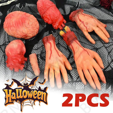 1-2PCS Scary Halloween Decor Bloody Broken Body Parts Fake Hands Legs Arms Brain Heart Horror Party Props