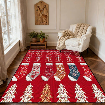 Christmas Style Red Living Room Carpet Christma Tree Decoration Bedroom Fluffy Thickened Rug Indoor Cloakroom Floor Mat Bedroom