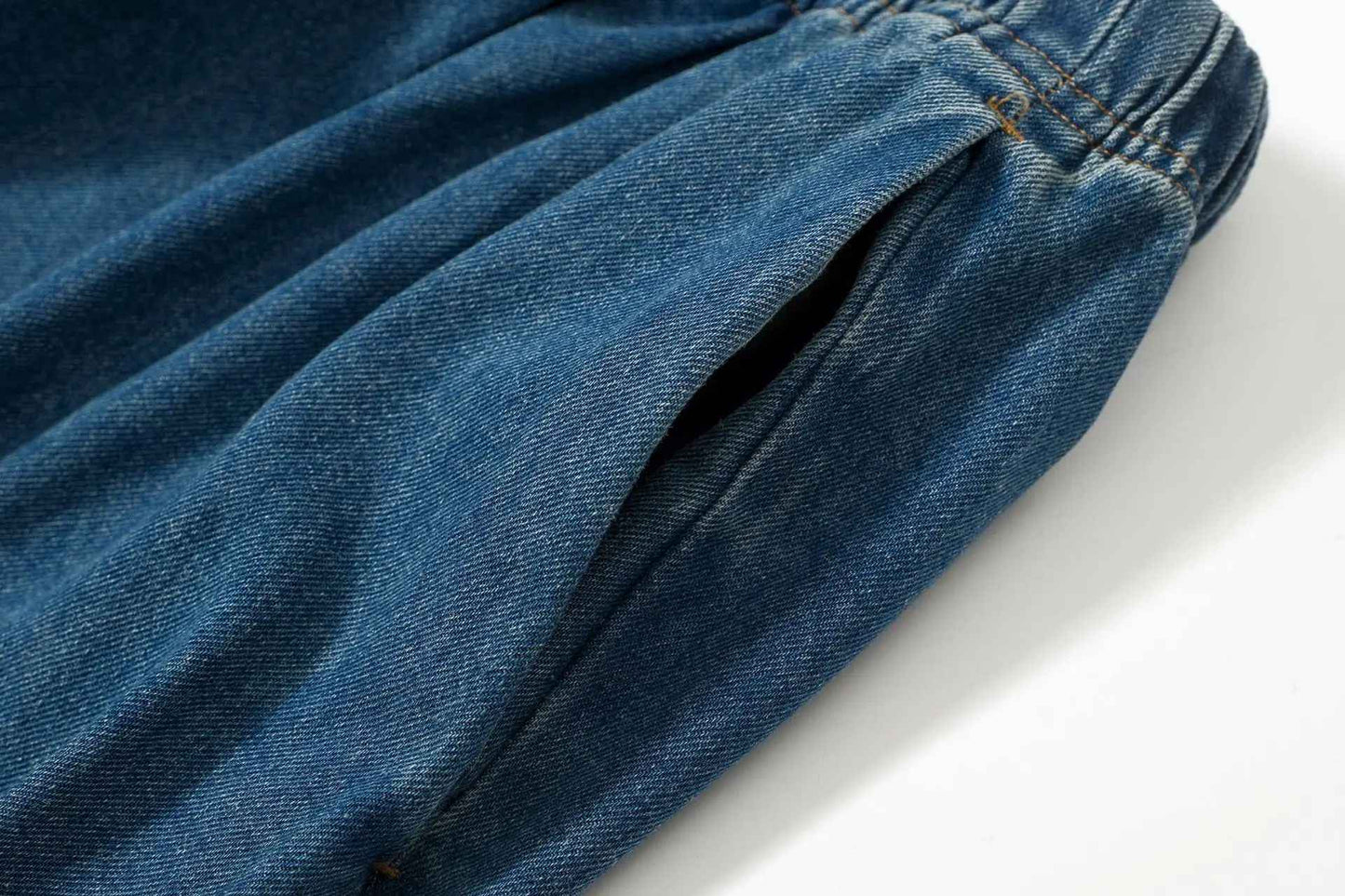 Cross-border Fog Essentials Men's Denim Straight-leg Pants American Style Washable Drawstring Elastic Waist Fit Bell Bottoms