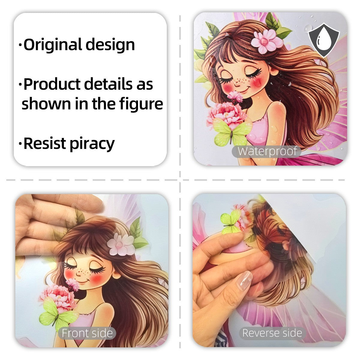 Pink Tree Branches Birds Butterflies Elf Girls Meet Wall Stickers Bedroom Children's Room Home Wall Decoration Self-adhesive