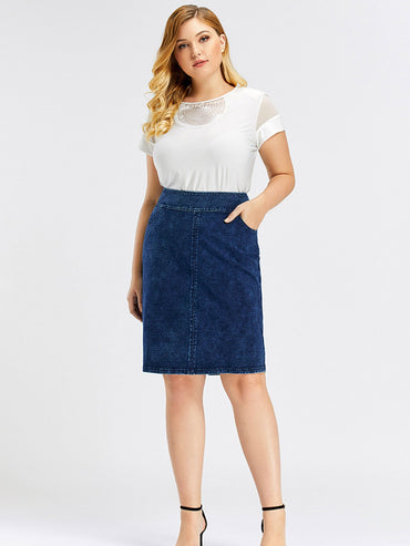 Women Plus Size Knitted Spring And Autumn Denim Fashion Skirt