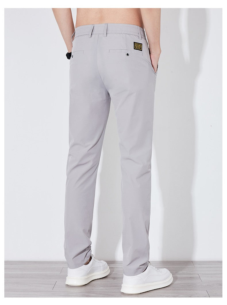 Summer Silk Stretch Smooth Trousers Men Business Elastic Waist Korean Classic Thin Cool Black Gray Casual Suit Pants Male Brand
