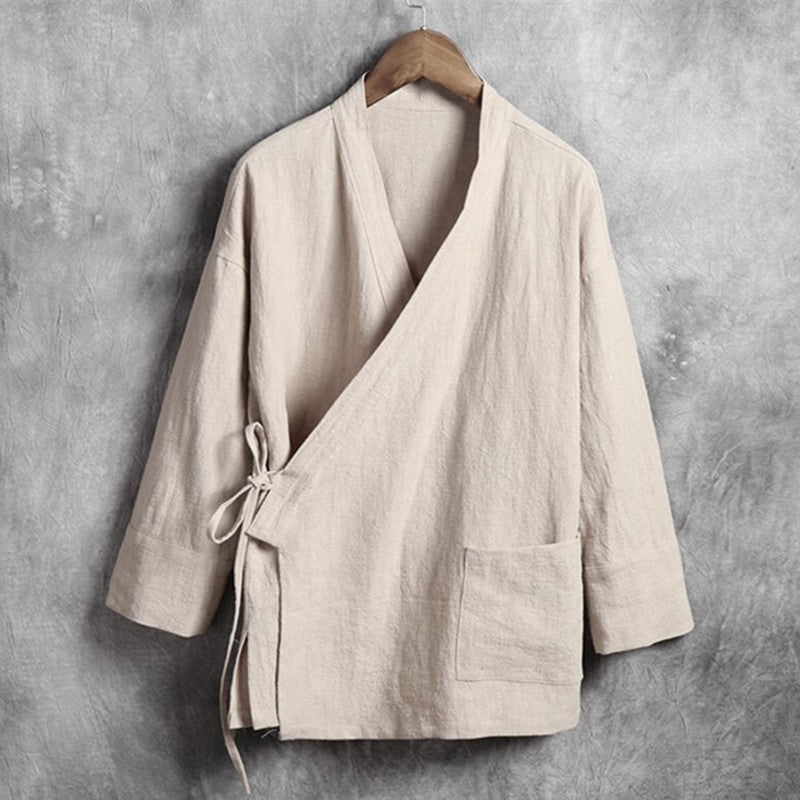 Men's linen vest Men's shirt Long sleeved Chinese official collar Traditional Kung Fu Tang casual social shirt Plus size shirts
