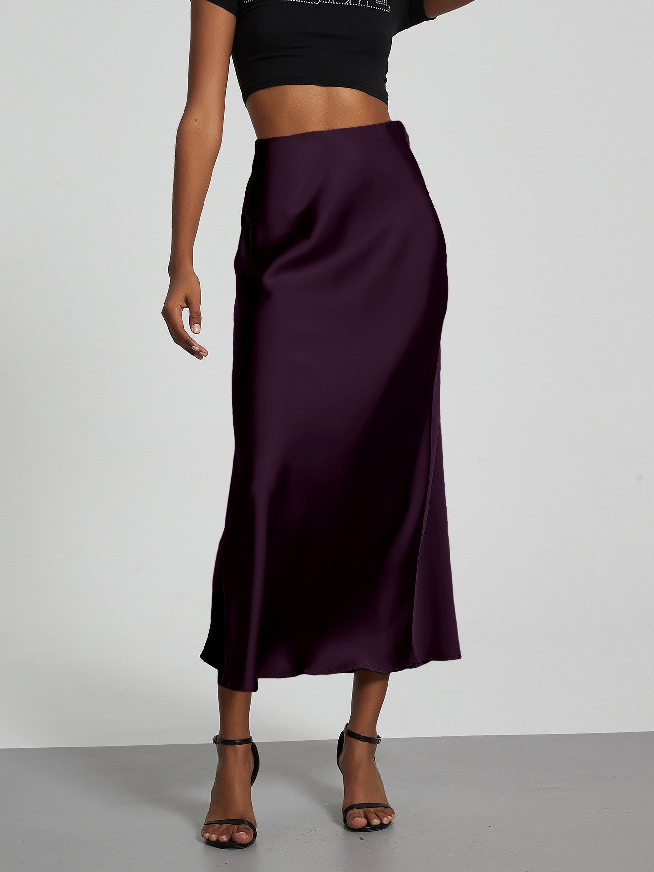 Fashion Satin Party Long Skirt High Waist Solid Color Casual Basic Women Skirts