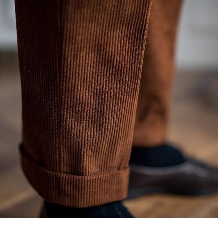 Italian Style Corduroy Naples Suit Pants Men High-waisted Adjustable Belt Straight Trousers Autumn England Business Casual Pant