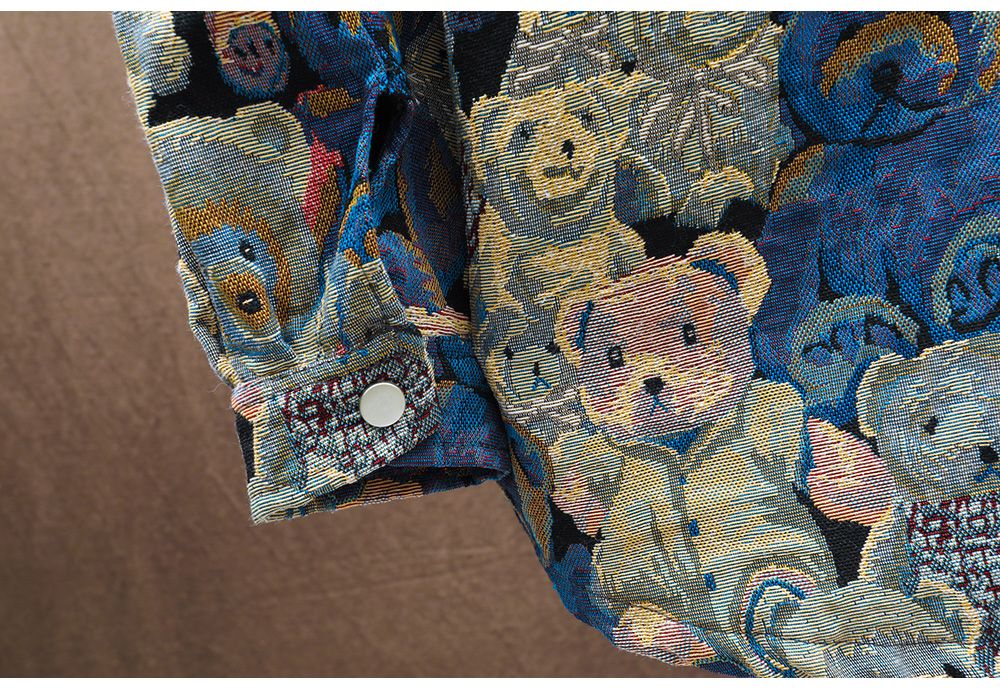 Men Teddy Bear 3/4 Sleeve Jacket Fashion Animal Pattern Coat Jacquard Woven Top Outerwear