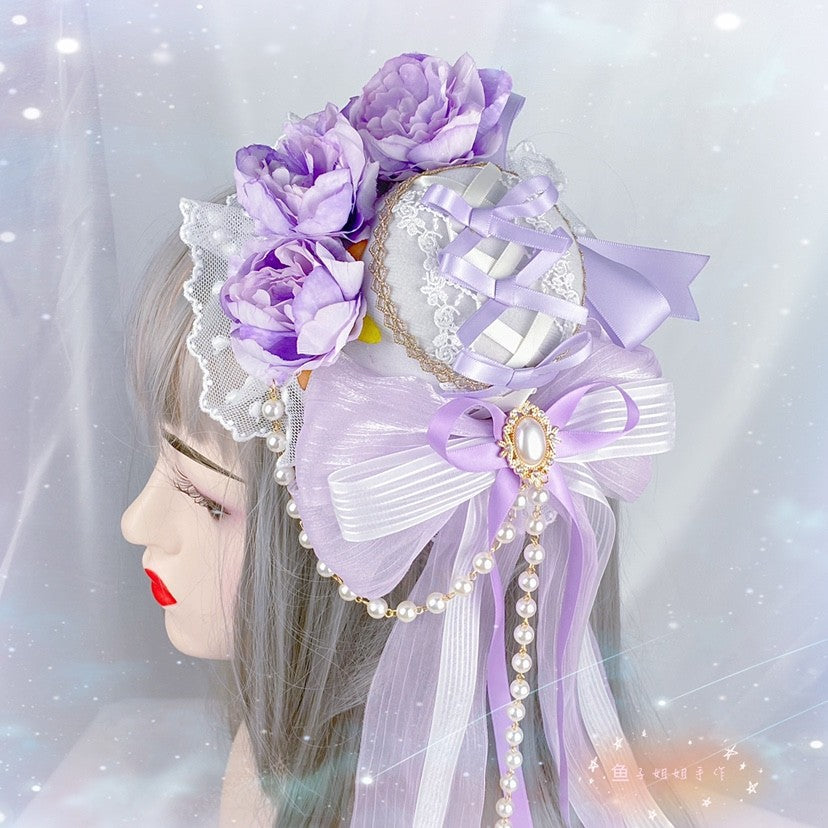 Chapéu de Aba Lisa Lolita Branco Rosa Versátil Lo Flor Casamento Elegante Acessórios de Cabelo