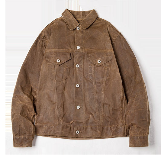 Maden Retro Heavyweight Canvas Oil Waxed Jacket Cotton Waterproof Hunting Coat Male Spring Khaki Casual Work Safari Style Jacket