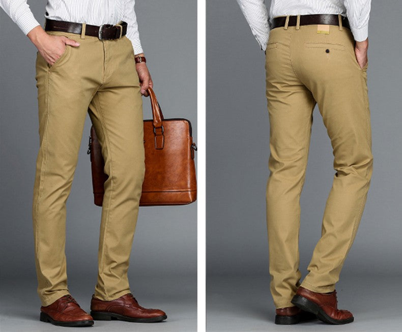 Mens Pants Cotton Casual Stretch male trousers man long Straight High Quality 4 color Plus size pant suit 42 44 46