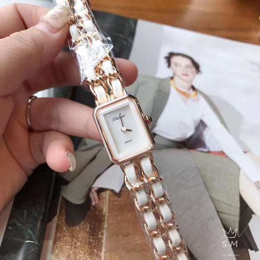 2025 NEW Fashion Brand Wrist Watches Woman Girl 20mm Rectangle Style Steel Metal Leather Band Quartz Luxury Square Clock
