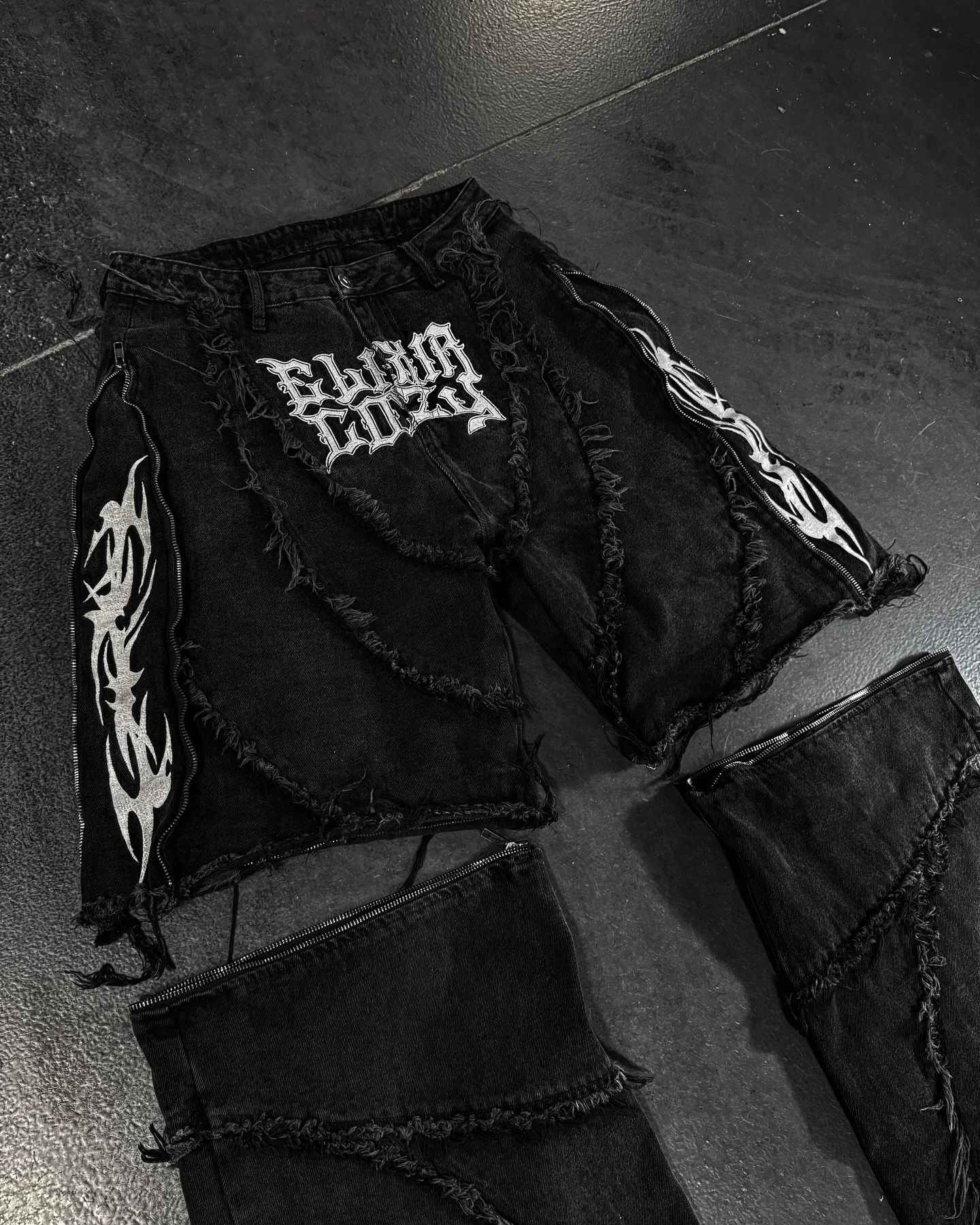 Elixir X Cozy Detachable Jeans Retro Punk Streetwear Ziipper Patchwork Stripe Denim Pants Men Black Baggy Hip Hop Splicing Jeans