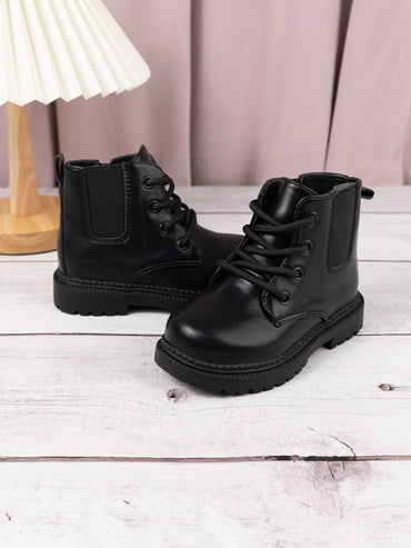 Autumn and Winter Children's Shoes Waterproof PU Leather Children's Boots Fashion Toddler Lace-up Zip High Boots Boys Girls