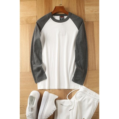 Summer New American Retro Raglan Long-sleeved O-neck Montage T-shirt Men's Fashion Simple 100%Cotton Washed Casual Sport Tops