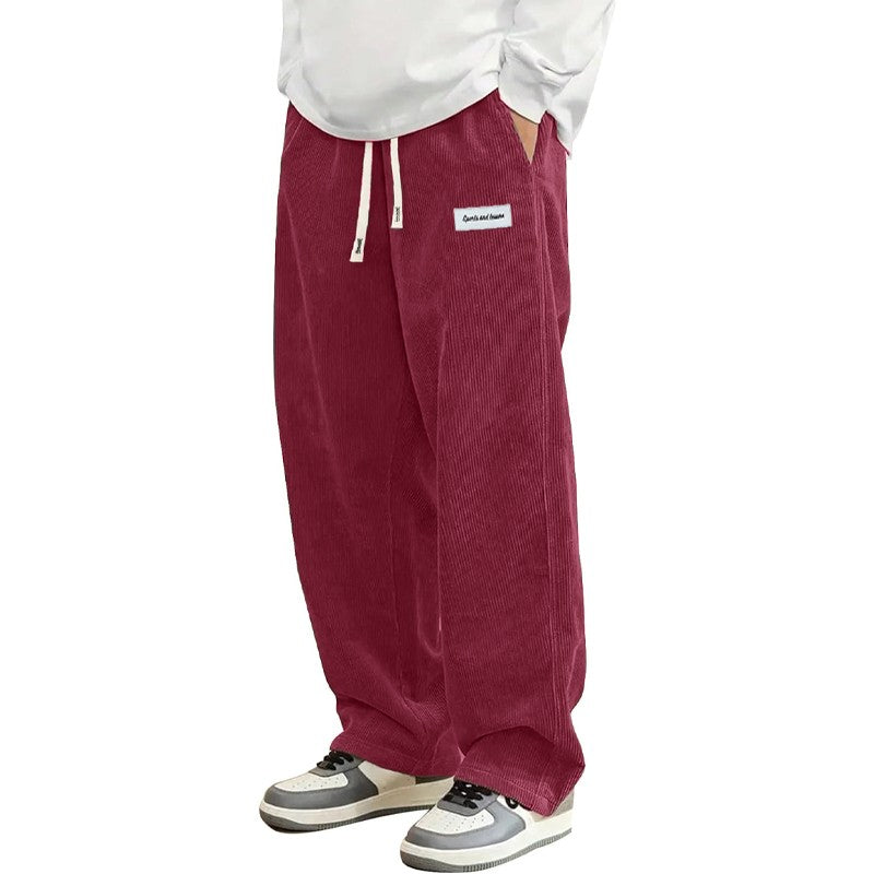 Animal Game Outdoor Mens Corduroy Casual Pants Loose Fit Baggy Pants Straight Sweatpants Elastic Waist Drawstring Streetwear