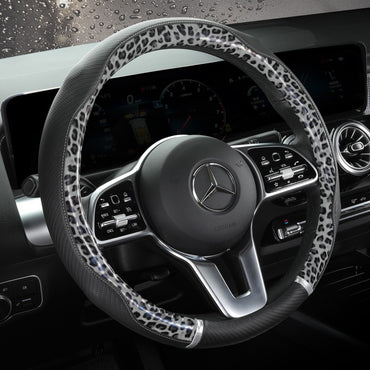 Car Anti-Slip Leather Steering wheel Cover Universal Protective Cover Splicing Leopard Print Fashion Style 38cm Shape O D