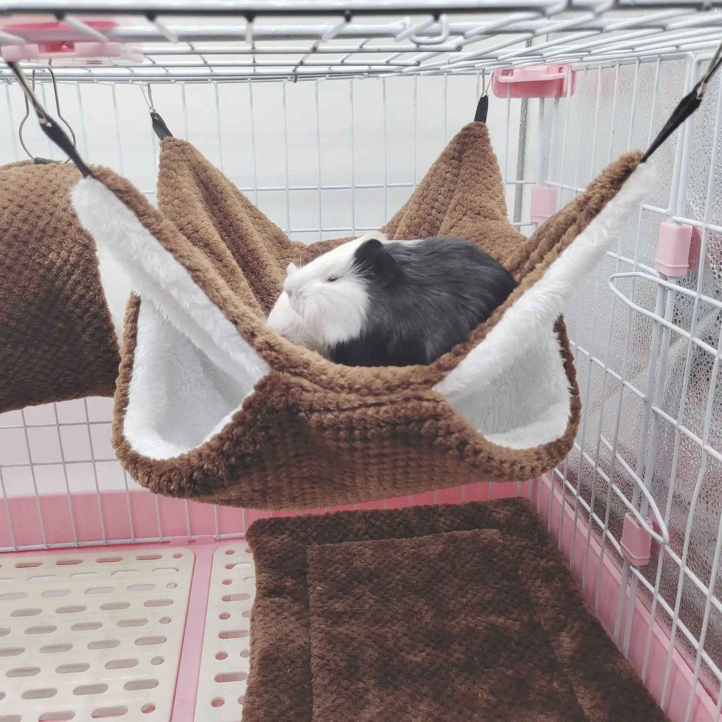 Rede de estimação quente de inverno, rede de hamster de pelúcia espessa de camada dupla, chinchila, porquinho da índia, furão, saco de dormir, gaiola suspensa de hamster