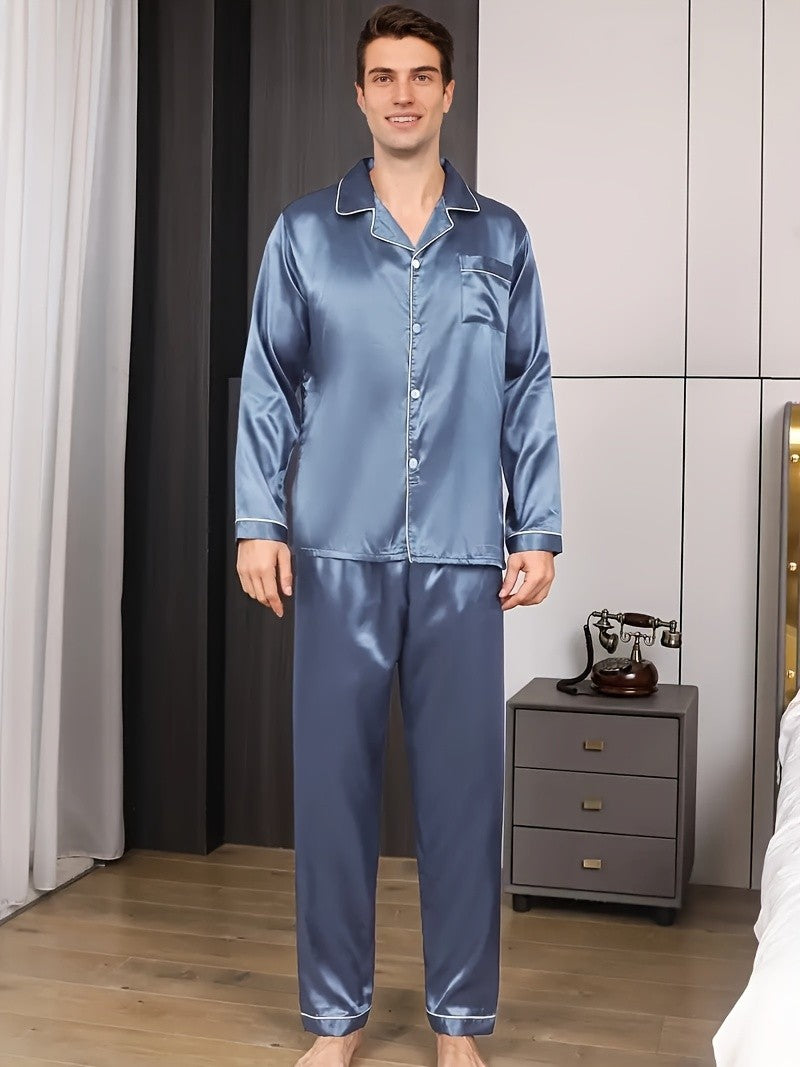 Men Pajamas Set Winter Sleepwear For Man Shirt Long Sleeve Pyjama Male Autumn Satin Sleeping Home Night Wear Big Size Loungewear