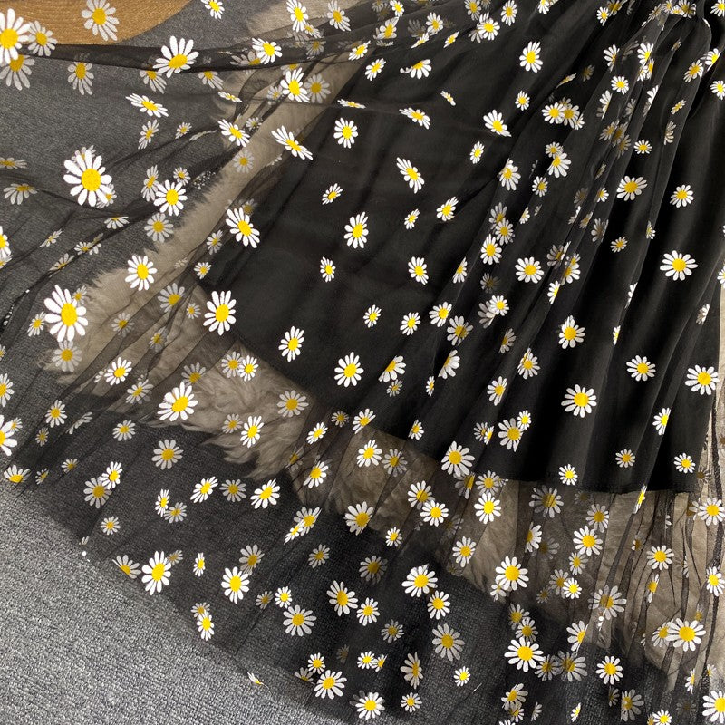 YuooMuoo Korean Fashion Daisy Flower Print Mesh Party Dress Summer Two Layers Sp