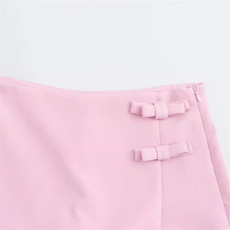 MUJER 2025 Pink White Mini Skirt Woman Fashion Bow Skort For Women Summer Slit S