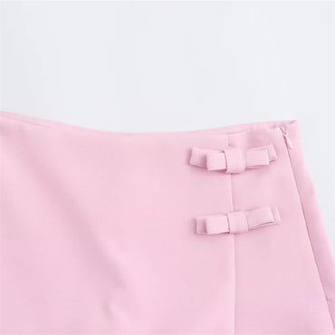 MUJER 2025 Pink White Mini Skirt Woman Fashion Bow Skort For Women Summer Slit S