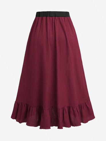 ROSEGAL Plus Size Womens Vintage Renaissance Skirts with Pockets Solid Mock Buttons Layered Color Pleated Casual Midi Skirt