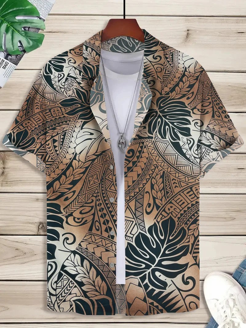 Fashion Men's Art Graphics Shirt Short Sleeved Button Down Lapel Shirts For Summer Oversized Tops Vacation Casual Hawaiian Shirt
