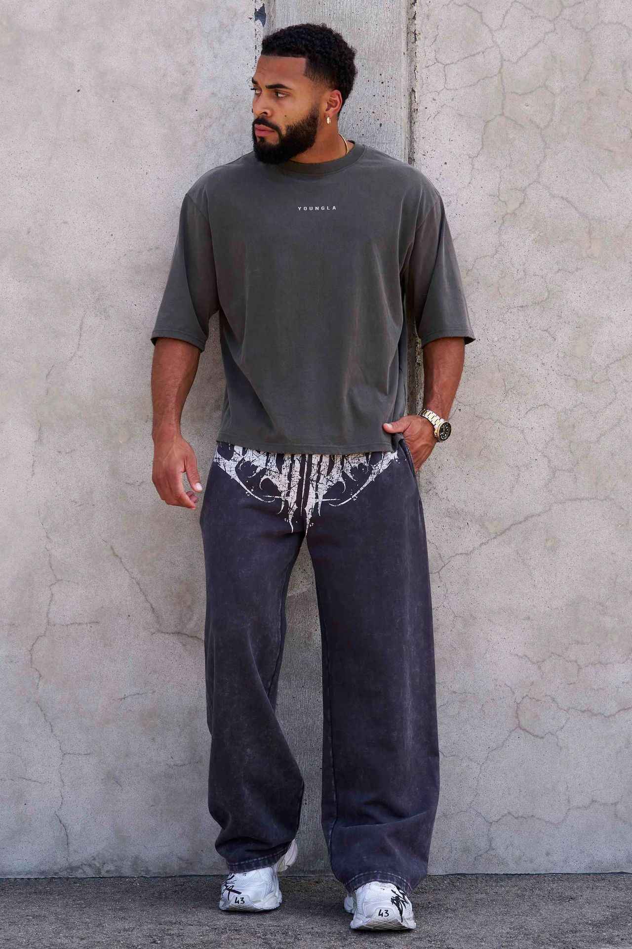 2025 YOUNGLA New American-style men's sports pants jogging muscle fitness casual pants loose straight-leg pants