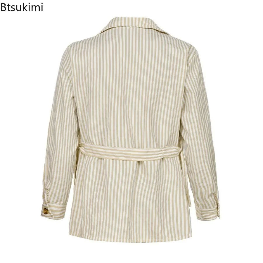 New 2025 Spring Autumn Men's Clothing Trend Striped Multi-pocket Men Cardigan Suit Jackets Business Casual Lace-up Coats for Men