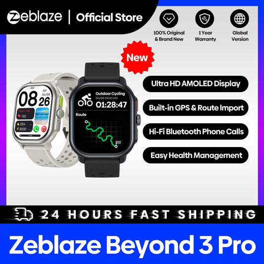 Novo relógio inteligente GPS Zeblaze Beyond 3 PRO com tela AMOLED de 2,15'', GPS integrado e importação de rotas, faz/recebe chamadas telefônicas