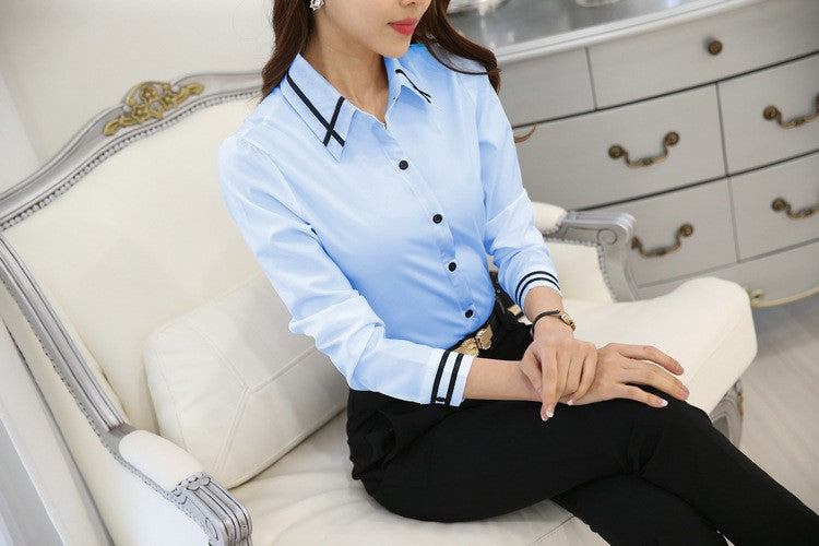 1pcs Woman Four Season Occupation Shirts Lady Casual Long Sleeve Turn-down Collar Shirt Female Working Clothes Formal Dress Tops