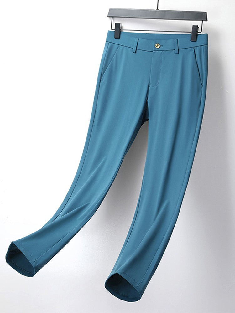 Summer Men's Casual Pants Korean Fashion Light Cool Ice Silk Stretch Golf Pants Slim Fit Suit Pants Male Office Formal Trousers
