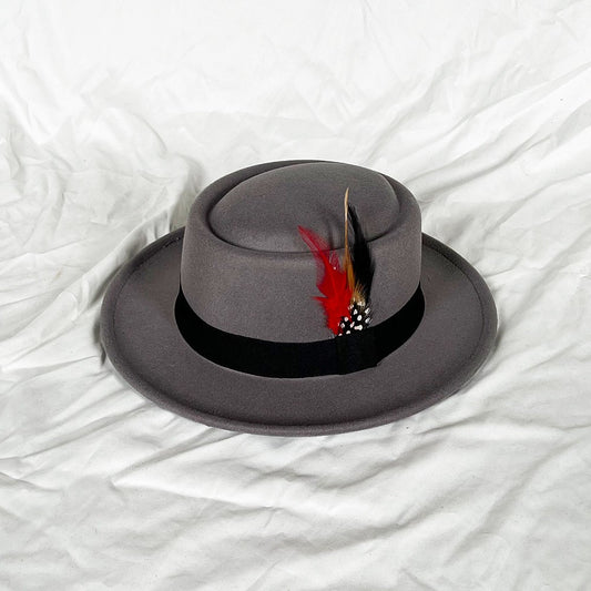 NEW Vintage Pork Pie Hat Mens Rolled Brim Felt Fedora Hat with Feather Gentleman Church Cap Trilby Jazz Hats